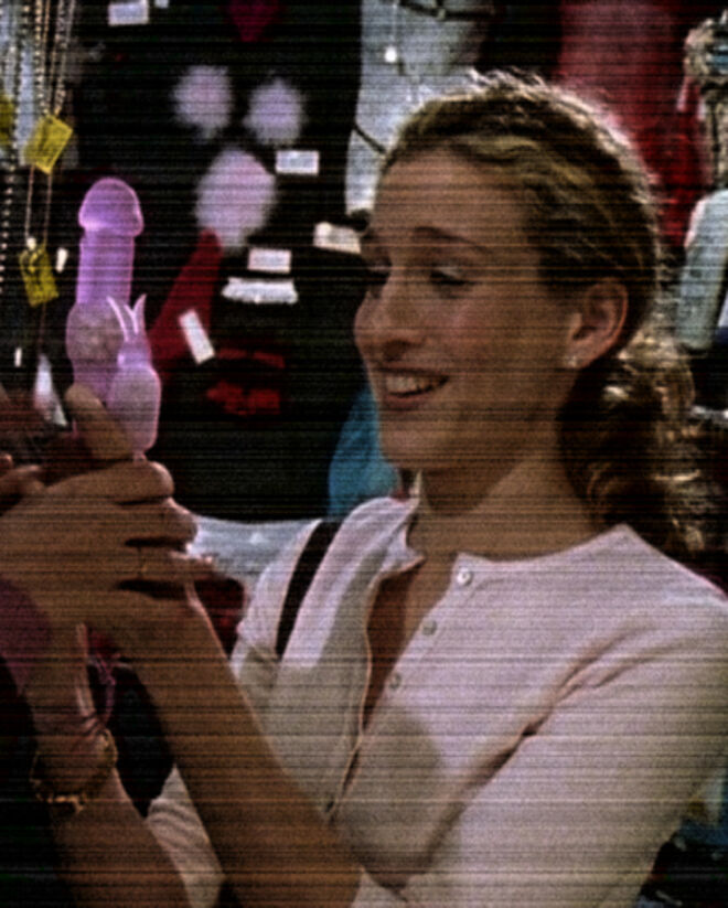 Sexo e a Cidade dedicou episódios aos sex toys em horário nobre. Na imagem, Carrie Bradshaw com o famoso Rampant Rabbit.