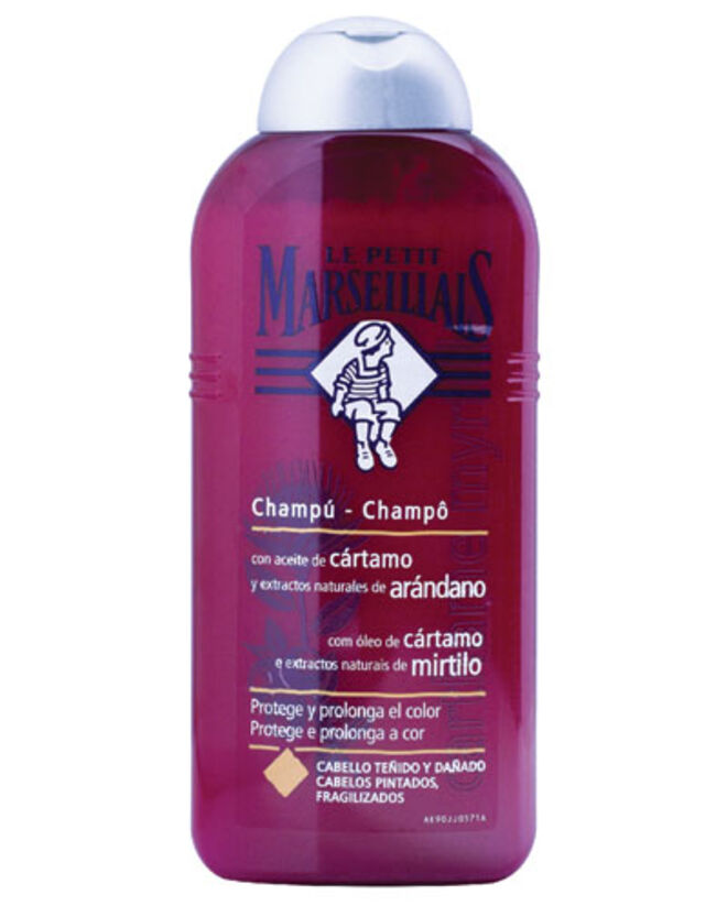 Champô com óleo de cártamo e extratos de mirtilo para cabelos pintados, Le Petit Marsellais.
