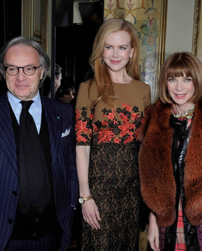 O dono da Tod?s Diego Della Valle, a atriz Nicole Kidman e a diretora da Vogue, Anna Wintour.