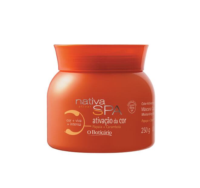 M?scara hidratante ativa??o da cor Papaia + Carambola Nativa Spa, O Botic?rio. Para tratar profundamente os cabelos pintados (? 10,99).