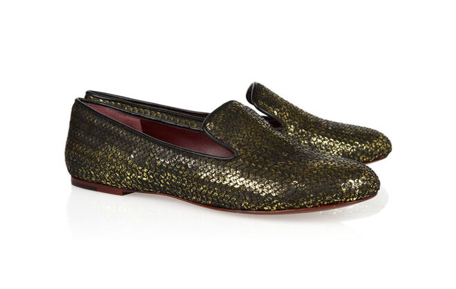 Slippers em pele e lantejoulas