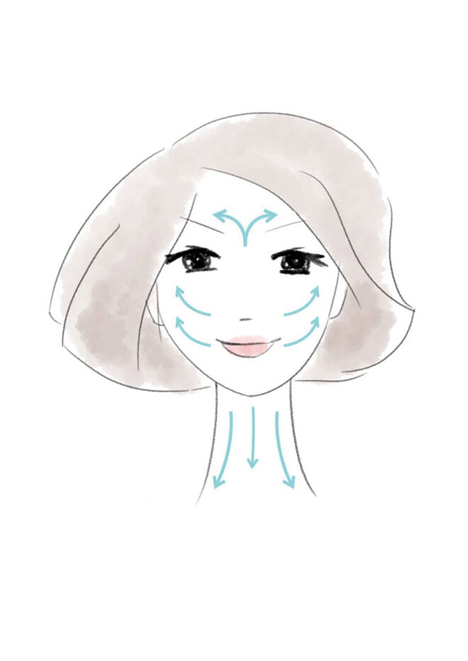 Aplique com a ponta ods dedos em movimentos ascendentes e, no pescoço e decote, em movimentos descendentes