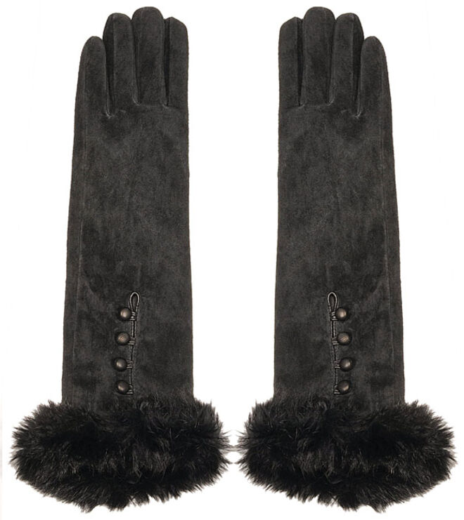 Luvas Re Artú em camurça com pelo, ?80, Tosca Blu