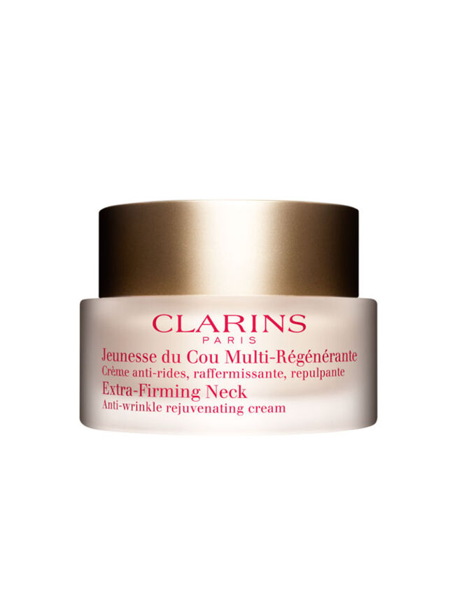 Jeunesse du Cou Multi-Régénérante, Clarins: um ícone dos refirmantes para o pescoço desde a sua criação, conta com um poderoso complexo de plantas.
