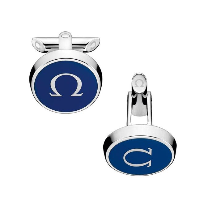 Botões de Punho Omegamania em aço e laca azul, €250