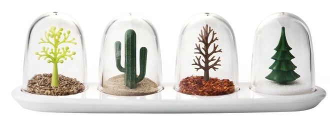 12. História da árvore: inspirada pelas quatro estações do ano, a marca de design de produto Qualy criou este objeto simultaneamente decorativo e utilitário. Estes saleiros e pimenteiros também guardam especiarias que permitem brincadeiras de cores e texturas com as árvores. www.qualydesign.com