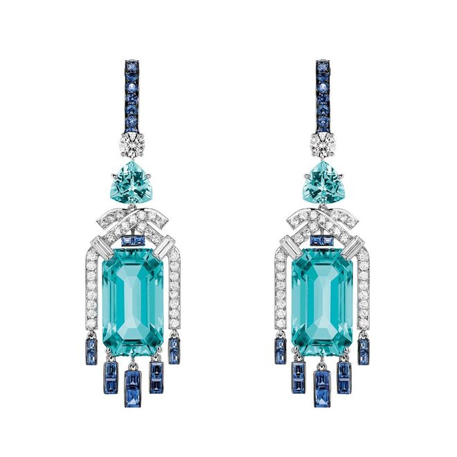 Brincos Chaumet Lumière d'eau Safiras, águas marinhas e diamantes