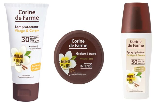 Luminosidade eficaz | O Monoi de Tahiti e a Vitamina E fazem da gama solar da Corine de Farme uma das que melhor hidrata e acalma a pele, dando-lhe brilho. E, com propriedades antioxidantes, evita o envelhecimento prematuro da pele.
