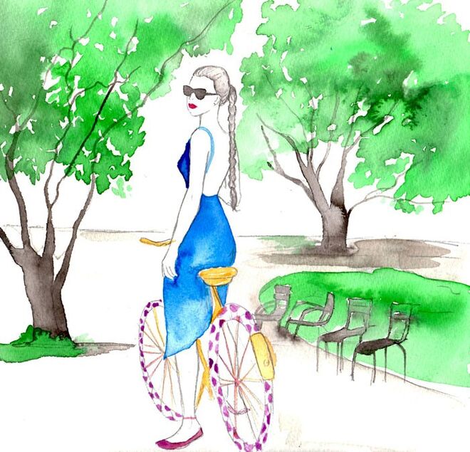 Ilustrações "Book of Braids" de Kérastase | Summer of braids girl on bike