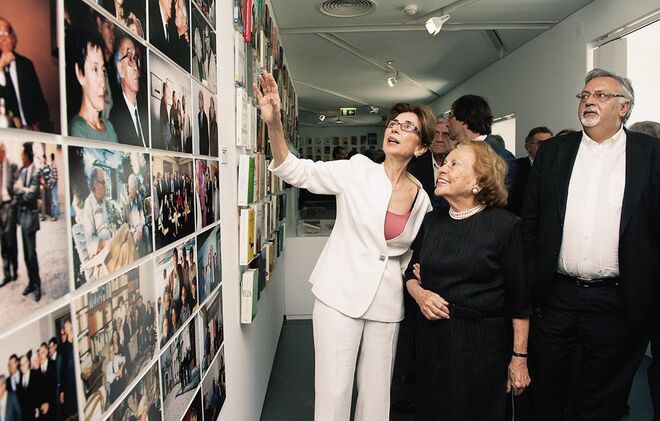 Maria Barroso com Pilar del Rio na Fundação José Saramago