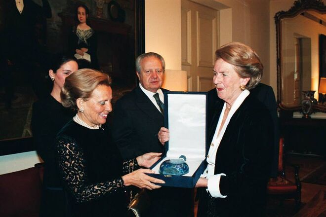 Com Mário Soares e com a primeira dama chilena, Leonor Oyarzún, durante a visita oficial ao Chile