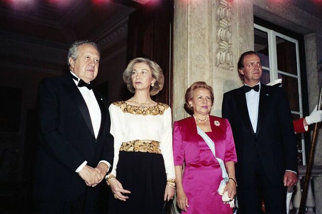 Com o Rei Juan Carlos e Sofia da Grécia, em Lisboa, 1989