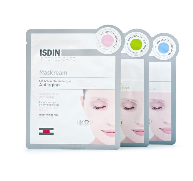 Maskream Máscara de Hidrogel Matificante/Hidratante/Antiage, €8,30 cada, ISDIN