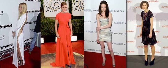 3 | Gwyneth Paltrow, Emma Watson, Kristen Stewart, Keira Knightley | Não faça como estas celebridades nestas fotografias. Esforçe-se por manter uma boa postura corporal: parece imediatamente mais magra e mais alta.
