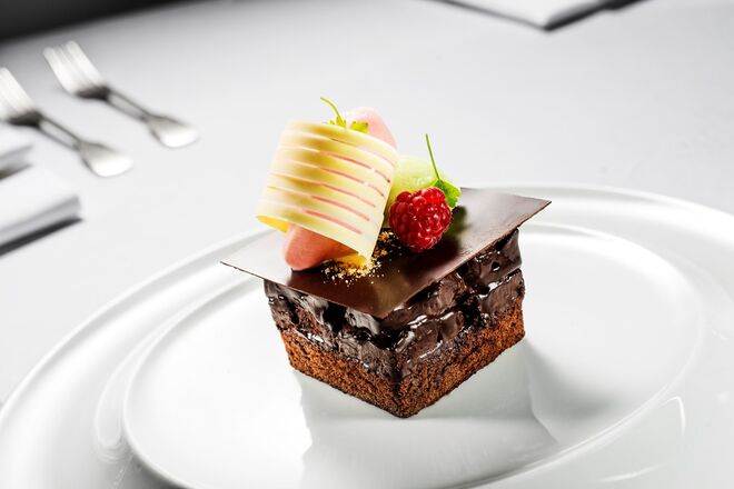 Bolo de chocolate V4 e duo de sorbet