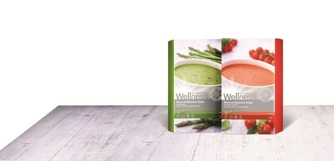 Sopas Natural Balance da Wellness. Dois sabores disponíveis, espargos ou tomate com manjericão, de óptimo sabor e baixo índice glicémico, o que permite aumentar a energia e a concentração. Sem glúten, lactose, corantes ou conservantes artificiais, reduzem a sensação de fome e a ânsia de açúcar.