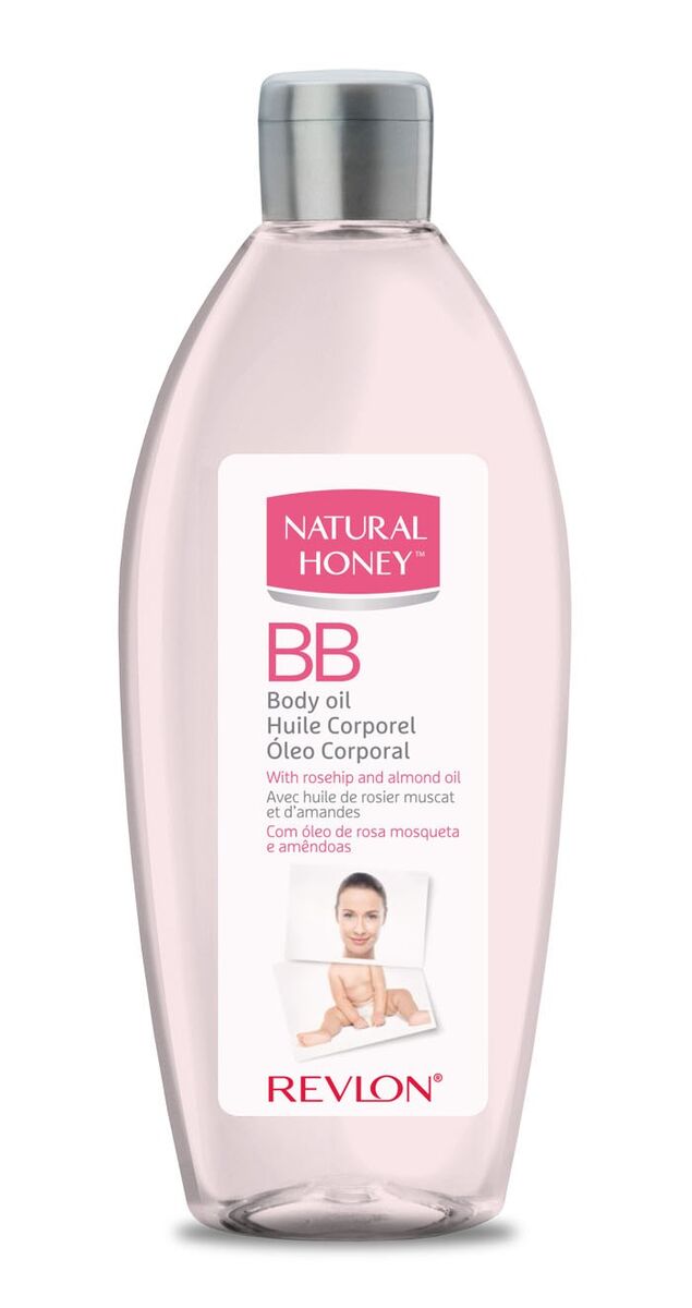 BB BODY OIL de Natural Honey, de Revlon. Proporciona um benefício triplo para a pele - repara, hidrata e protege - graças aos componentes que compõem a sua fórmula: Rosa mosqueta, Óleo de amêndoas doce, Filtros solares UVA/UVB e ainda, ácido hialurónico, colagénio e manteiga de karité 