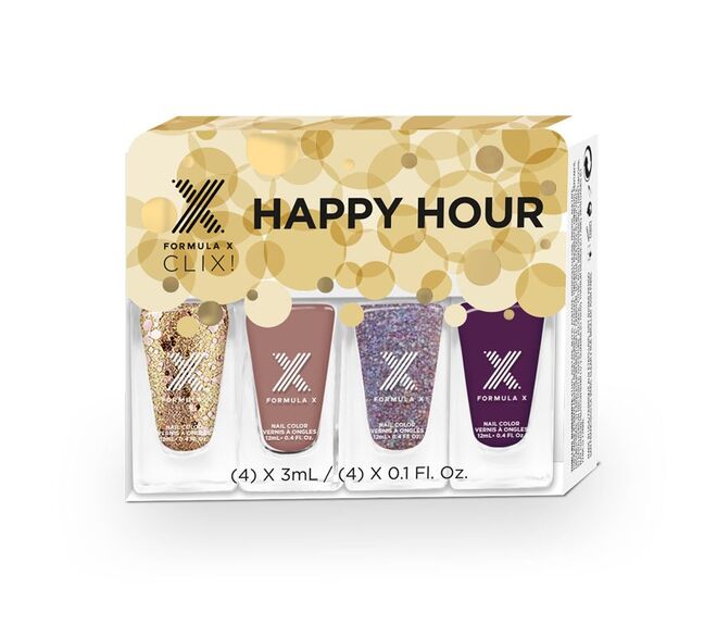Happy Hour - Kit de 4 mini vernizes com cores sólidas e efeitos, Fórmula X, €19,95