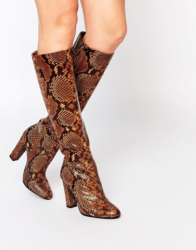 ALDO Etassi Snake Effect Leather Heeled Knee Boots, €264,71, na ASOS