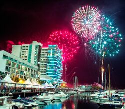 Fogo de artifício no ano novo, a bordo da Atlantic Ferries