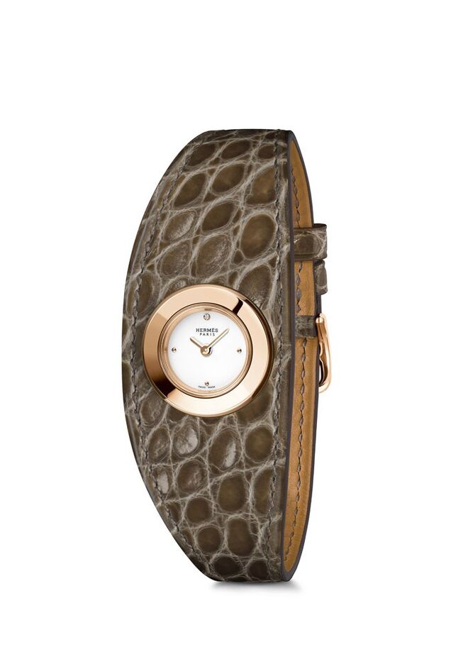 Faubourg Manchette en or rose, alligator lisse gris elephant, Hermès