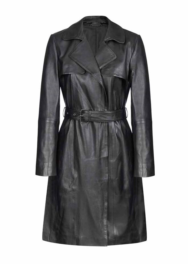 VINTES | Trench-coat em pele, €179,99, Mango 