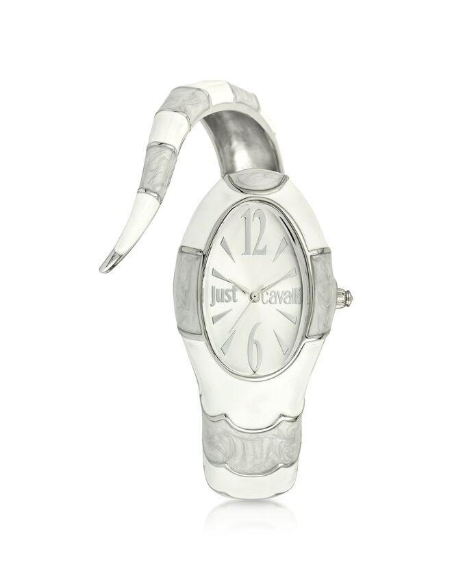 Relógio Poison em aço com esmalte nacarado, €350, Just Cavalli