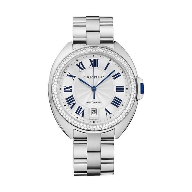 Relógio em ouro branco com diamantes, €44 800, Cartier, na Boutique dos Relógios Plus