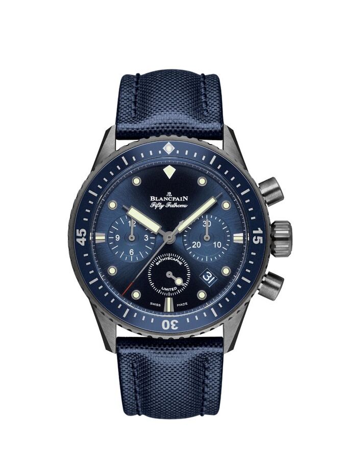 Relógio Fifty Phantoms Ocean Commitment Chrono Flyback em cerâmica, €19 230, Blancpain, na Boutique dos Relógios Plus 