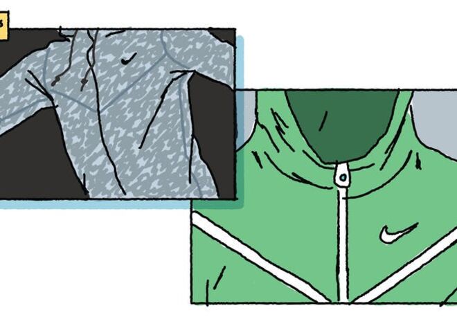 15. 2010: O modelo em “V” do casaco permanece e a sua evolução continua. É reinventado com o tecido quente e leve Nike Tech Fleece e desenvolvido com a tecnologia Nike Tech Aeroshield, combinando a impermeabilidade e a respirabilidade.