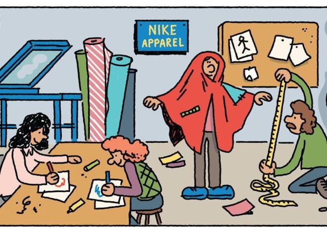 4. Em 1978, para atingir o seu objetivo, a Nike cria um departamento de vestuário dentro da empresa, que tem como tarefa desenhar uma colecção que permita os atletas treinar, tanto à chuva como ao sol, e que não restrinja os movimentos naturais do corpo.