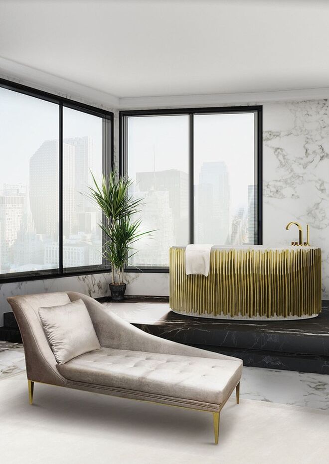 Uso de alta tecnologia em divisões como as casas de banho juntamente com decor luxuosos onde o uso de materiais como as madeiras, o aço o vidro e o mármore têm destaque (Maison Valentina)