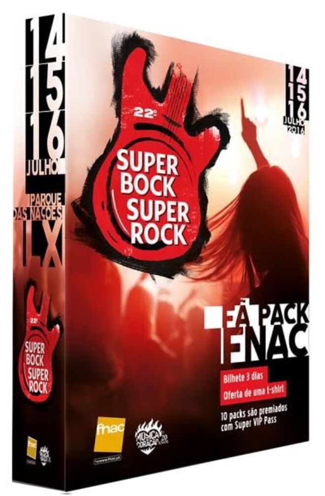 Fã Pack Fnac Super Bock Super Rock 2016 para três dias, com t-shirt e passe VIP, €80, em www.fnac.pt