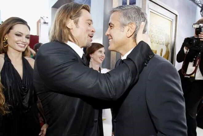 Brad Pitt e George Clooney | Clooney mencionou o amigo Brad no discurso que fez quando venceu um Globo de Ouro, dizendo que é seu fã.