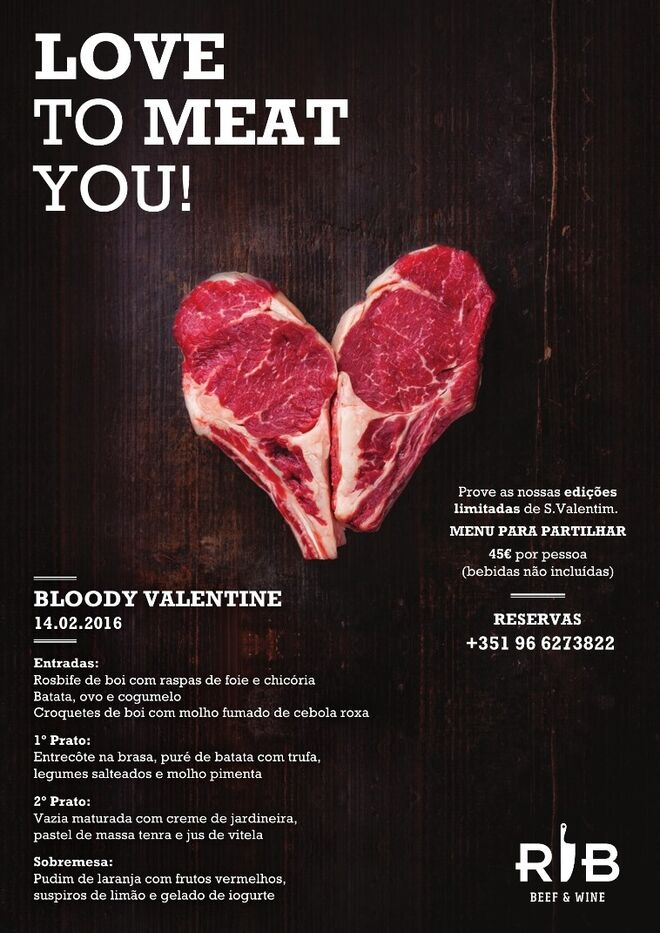 RIB - BEEF & WINE no Pestana Vintage Porto apresenta o Menu Bloody Valentine, €48 por pessoa