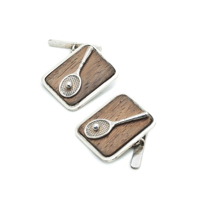 Botões de Punho, em prata e madeira, Jogo de Ténis, Maria João Bahia