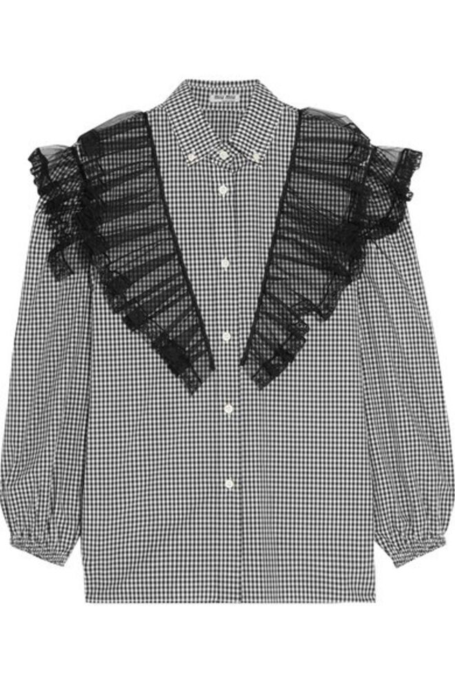 XADREZ | Camisa em algodão e tule, €650, Miu Miu