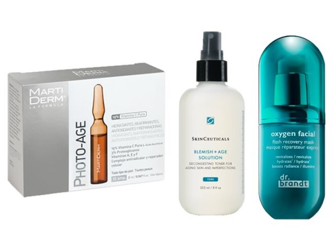 ROSTO - Cuidados Específicos: Ampolas Photo Age, Martiderm | Blemish + Age Solution Decongesting Toner for Ageing Skin and Imperfections, SkinCeuticals | Oxygen Facial Flash Recovery Mask, Dr. Brandt, na Sephora