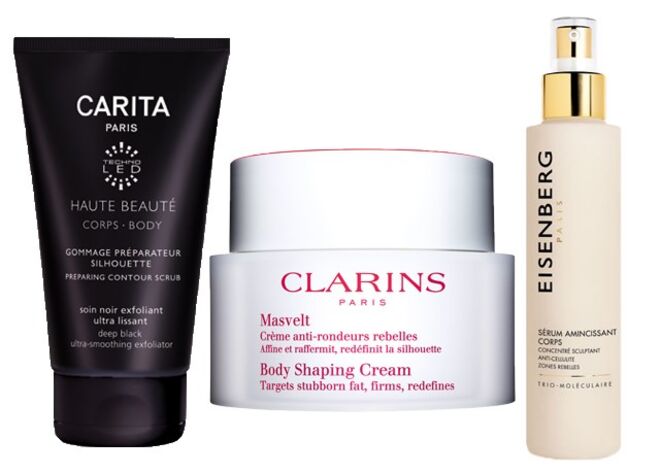 CORPO - Cuidados Específicos: Gommage Preparateur Silhouette, Carita | Masvelt Body Shaping Cream, Clarins  | Sérum Amincissant Corps, Eisenberg