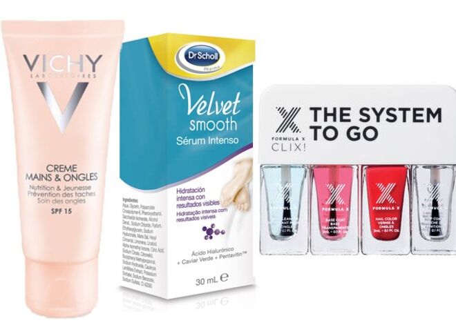 MÃOS E PÉS: Ideal Body Creme de Mãos e Unhas, Vichy  | Linha Velvet Smooth: Gel de Lavagem, Sérum Intenso, Creme Hidratante Diário e Máscara de Noite, Scholl | Kit System to go Clix, Formula X, na Sephora