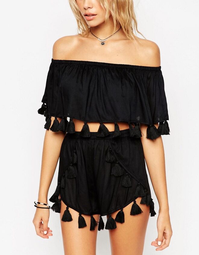 ASOS Fringed Tassle Bandeau Beach Crop Top Co-ord €28.17