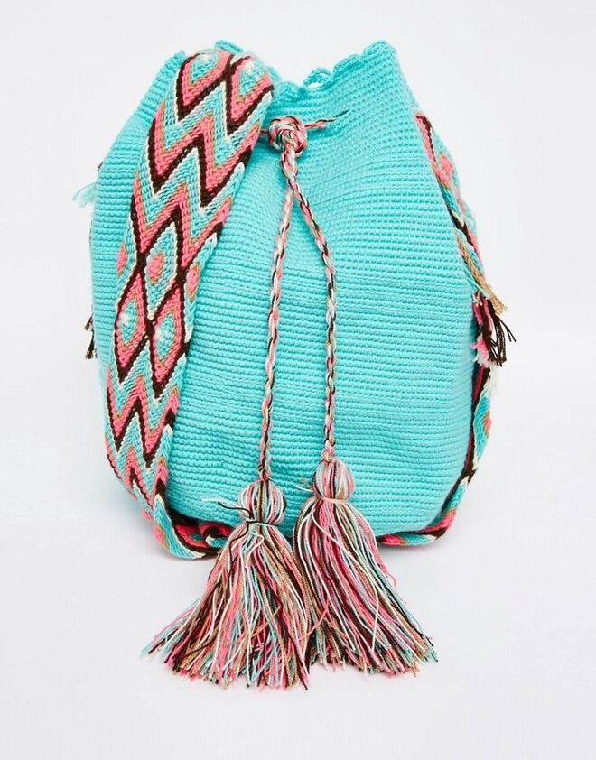 ASOS Jardin Del Cielo Wayuu Mochila Bag in Aqua €84.50