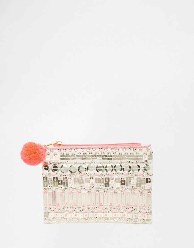 ASOS Handstitched Sequin Zip Top Purse With Pom €14.08