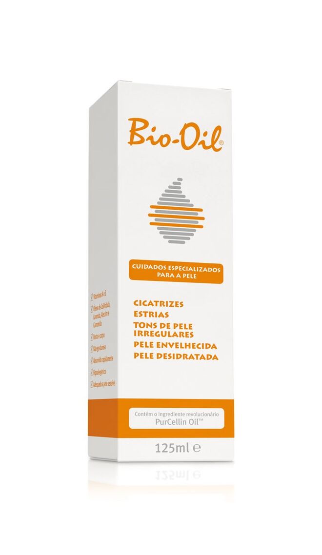 Bio-Oil® é um óleo especializado em cuidados da pele que melhora a aparência de cicatrizes, estrias e manchas e, em simultâneo, é ainda eficaz no combate ao envelhecimento e desidratação da pele. €11,99 (60ml) e e19,99 (125ml)