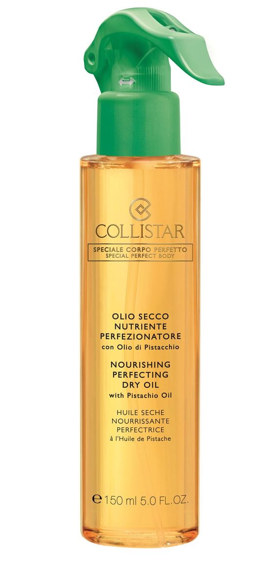 Nourishing Perfecting Dry Oil, Collistar. Com óleo de pistache, um óleo seco a incluir no nosso ritual de beleza para uma pele nutrida e luminosa. 