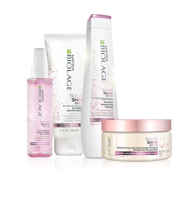 Gama Sugar Shine de Matrix. Um novo tratamento para esfoliar, hidratar e devolver o brilho ao cabelo. A partir de €14