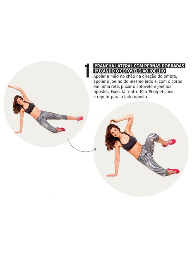 1 | Prancha lateral com pernas dobradas puxando o cotovelo ao joelho