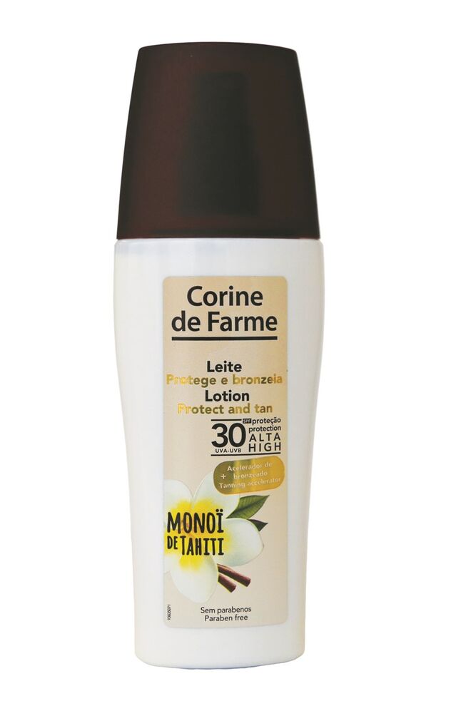 Corine de Farme 14,99€ Leite Protege & Bronzeia com acelerador de bronzeado FPS30 150ml