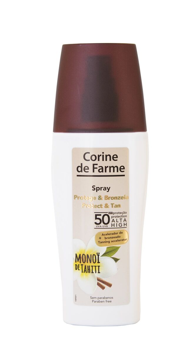 Corine de Farme 15,99€ Spray Protege & Bronzeia com acelerador de bronzeado FPS50 150ml