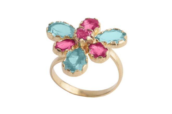 Anel "Madame Butterfly" em ouro rubis e turmalinas €1120